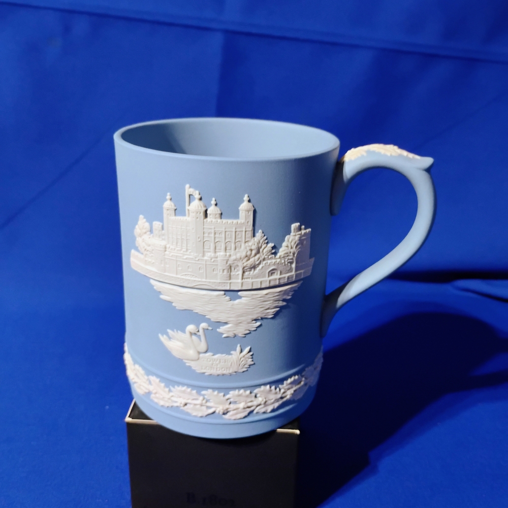 Blue and White Mug with Castle Design